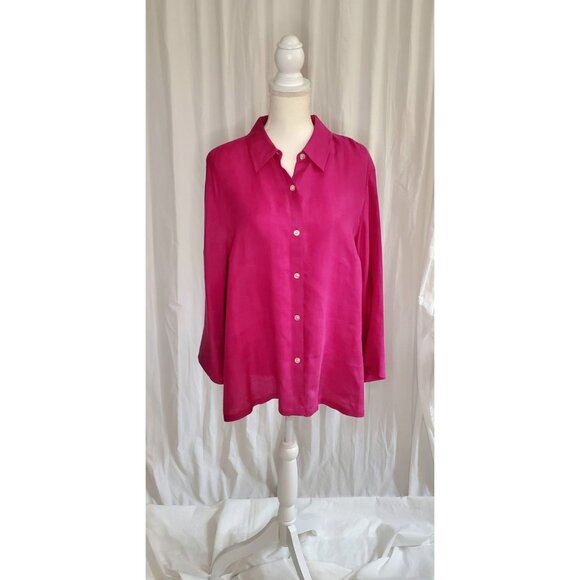 Lauren Ralph Lauren 100% Linen Button Up Shirt Fuchsia Blouse 2XL Women’s Plus - Picture 1 of 16